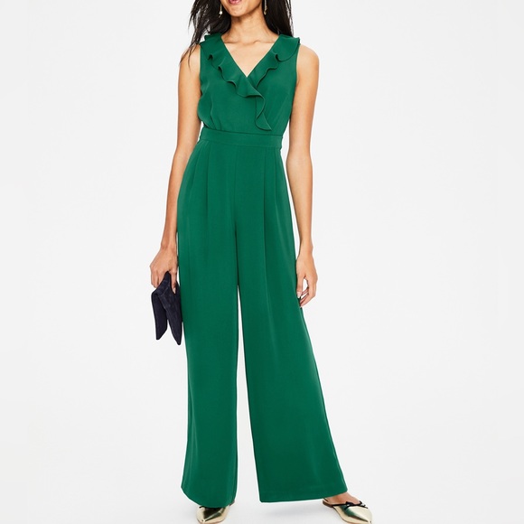 Boden Pants - Boden US Size 6 Dark Green Dolly Ruffle Pocket Wide Leg Sleeveless Jumpsuit